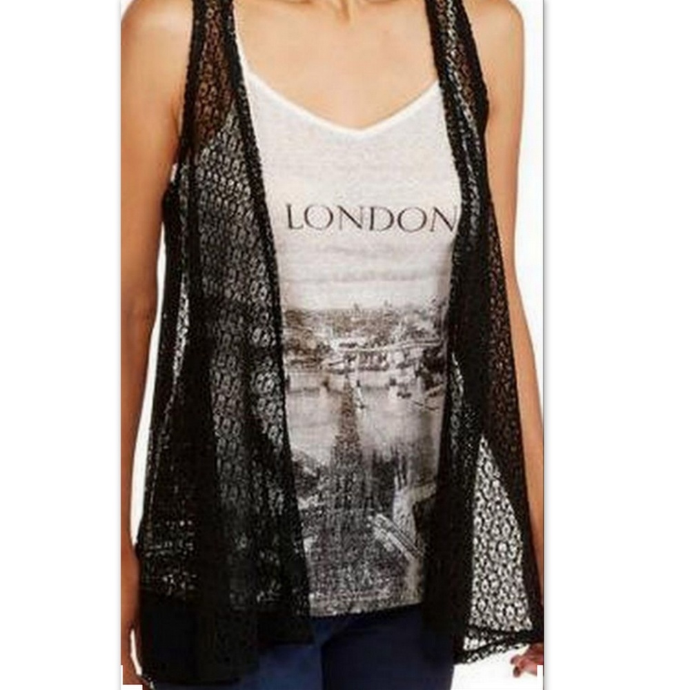 NWT Tru Self 2Fer London Print Cami Lace Vest Sz M